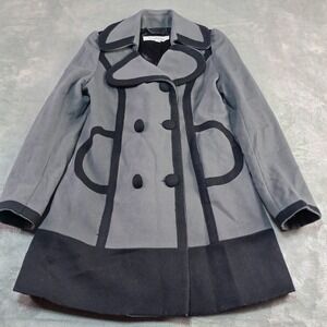Laundry by Design Womens Wool Blend‎ Double Breasted Pea Coat Sz 8 Gray Black